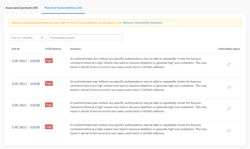 CVE Data in Platform